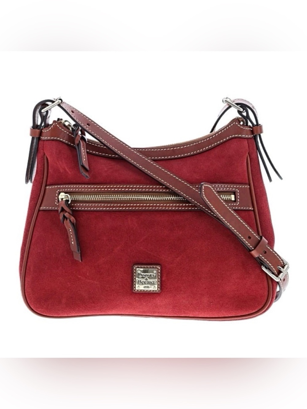 Dooney & Bourke Red Suede Letter Carrier Crossbody Bag Brown Leather - Picture 10 of 10